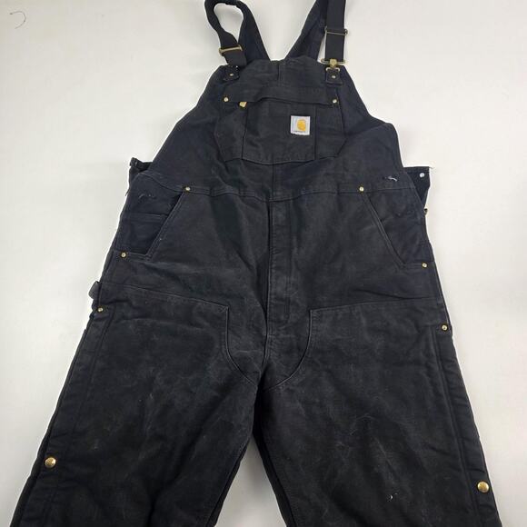 Carhartt Bib Overalls Mens Large Tall Black Insulated Quilt Lined Duck Canvas - Picture 2 of 16